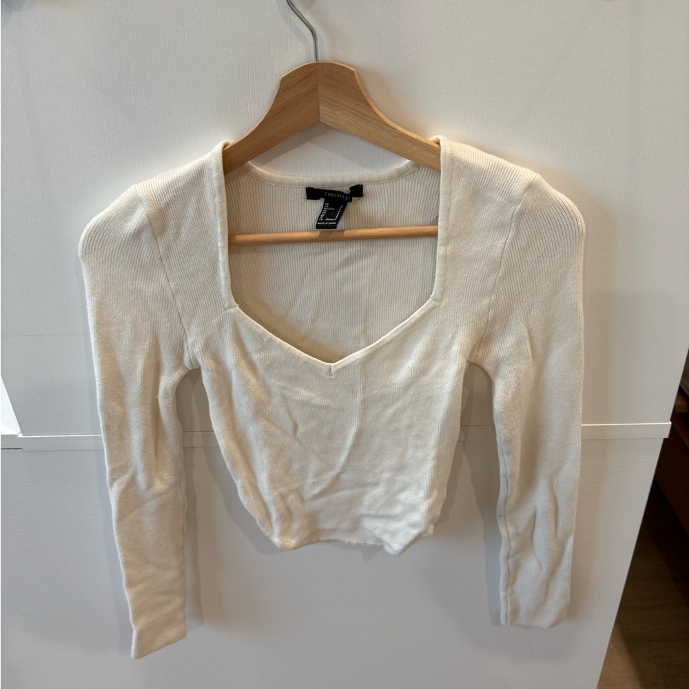 Forever 21 Cream V-Neck Blouse